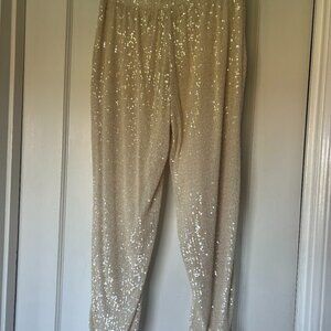 CABLE & GAUGE Ivory Sequin Jogger Pants, Size XS, NWT